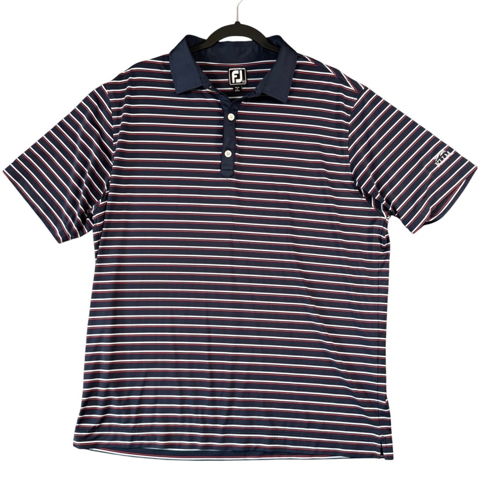 FootJoy Athletic Fit Golf Polo Mens XL Navy Red White Stripe Performance‎ Shirt